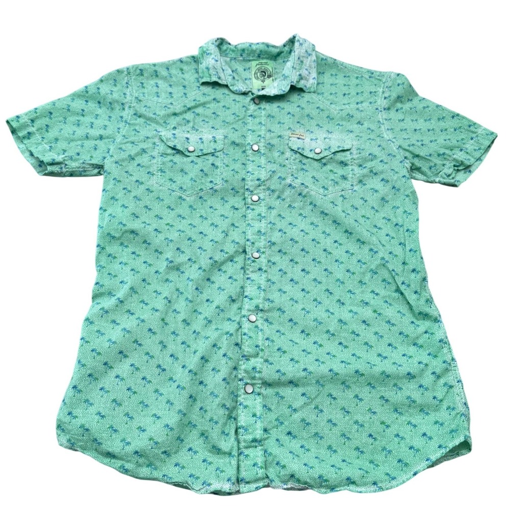 Diesel Industry Linen Blend Western Pearl Snap Palm Print Shirt Women's Small